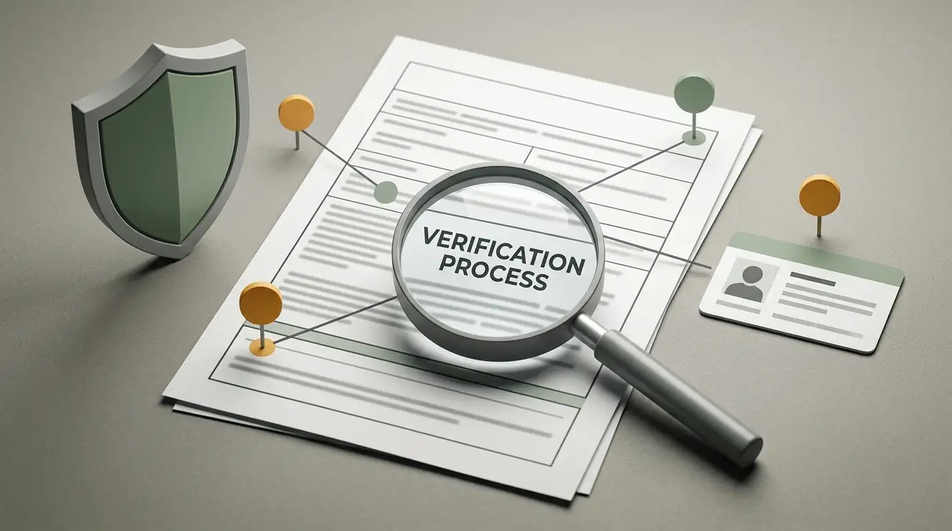 Trust and verification illustration with licence check, KYC and review signals