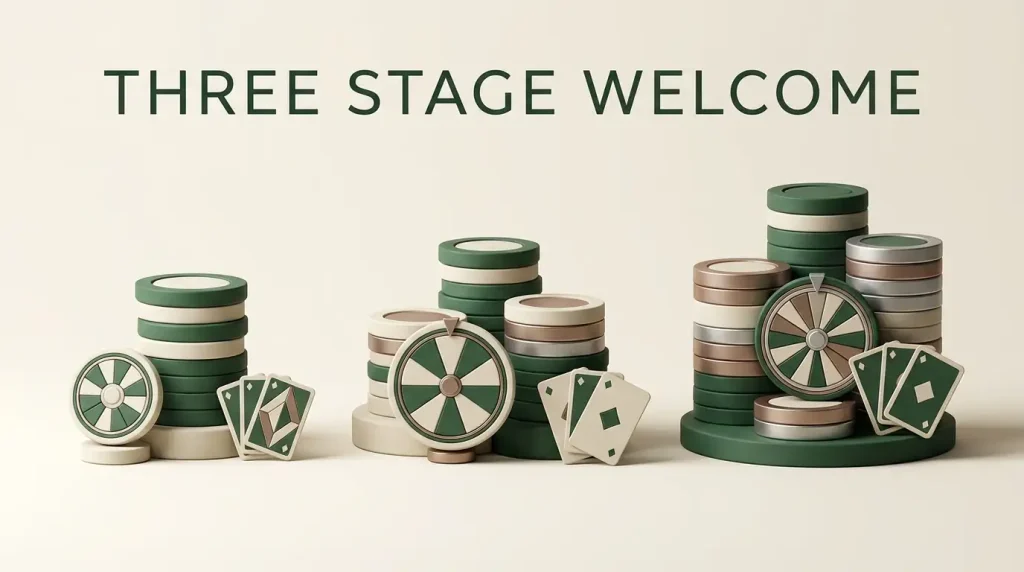 Editorial illustration of a three-stage casino welcome offer in pounds
