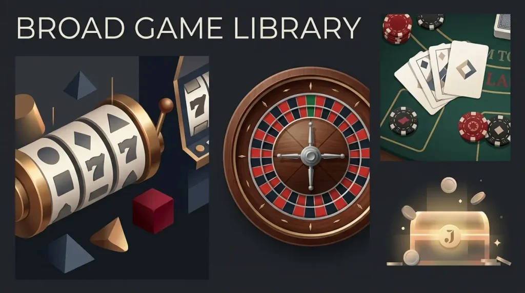 Editorial illustration of slots, roulette, blackjack and jackpot casino game categories